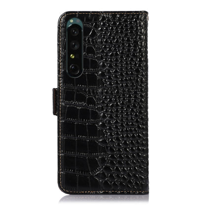 For Sony Xperia 1 IV Crocodile Top Layer Cowhide Leather Phone Case(Black) - Sony Cases by buy2fix | Online Shopping UK | buy2fix
