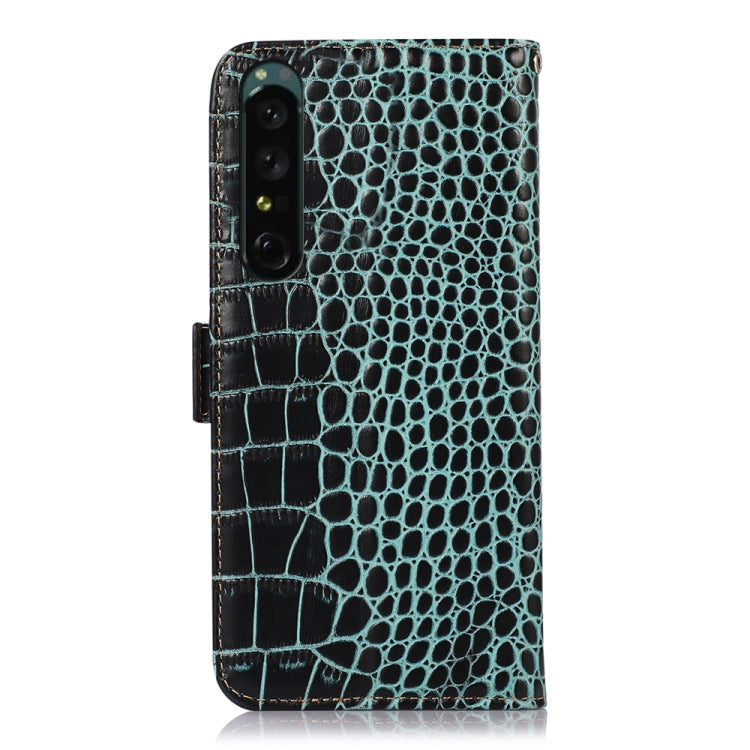 For Sony Xperia 1 IV Crocodile Top Layer Cowhide Leather Phone Case(Green) - Sony Cases by buy2fix | Online Shopping UK | buy2fix