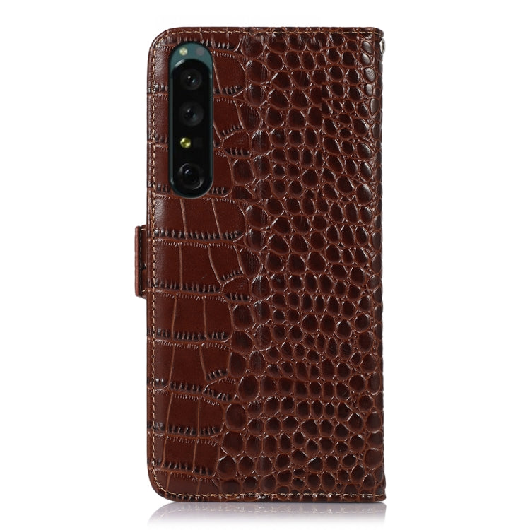 For Sony Xperia 1 IV Crocodile Top Layer Cowhide Leather Phone Case(Brown) - Sony Cases by buy2fix | Online Shopping UK | buy2fix