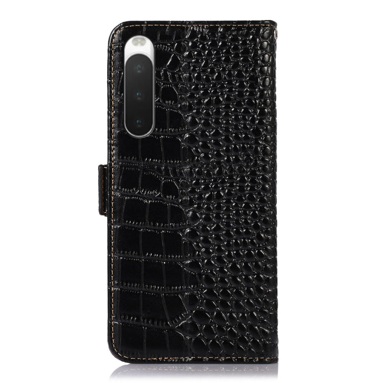 For Sony Xperia 10 IV Crocodile Top Layer Cowhide Leather Phone Case(Black) - Sony Cases by buy2fix | Online Shopping UK | buy2fix