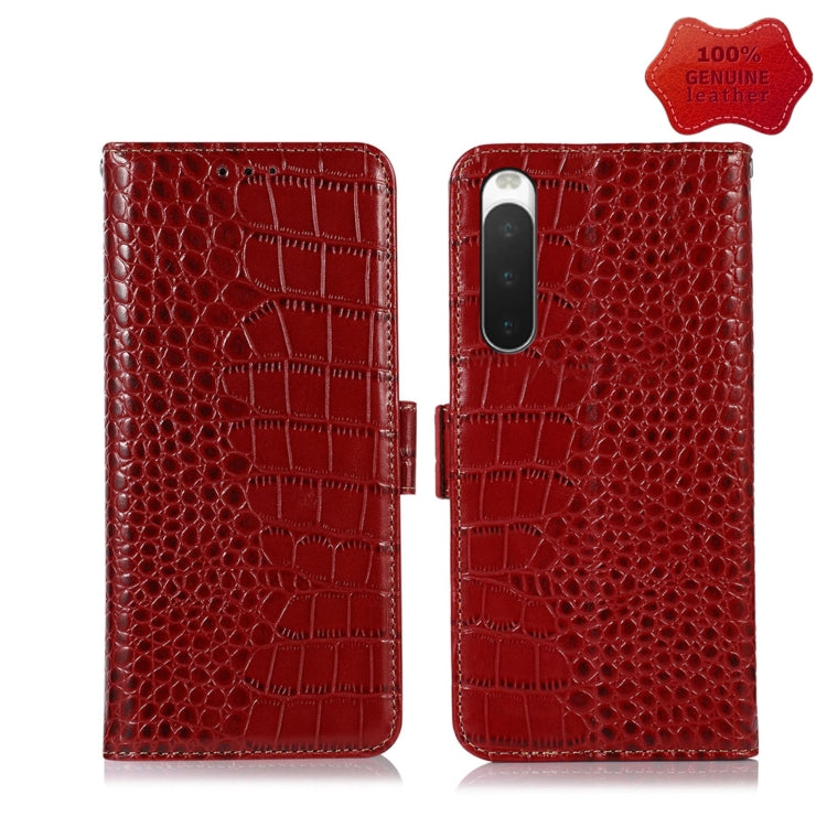 For Sony Xperia 10 IV Crocodile Top Layer Cowhide Leather Phone Case(Red) - Sony Cases by buy2fix | Online Shopping UK | buy2fix