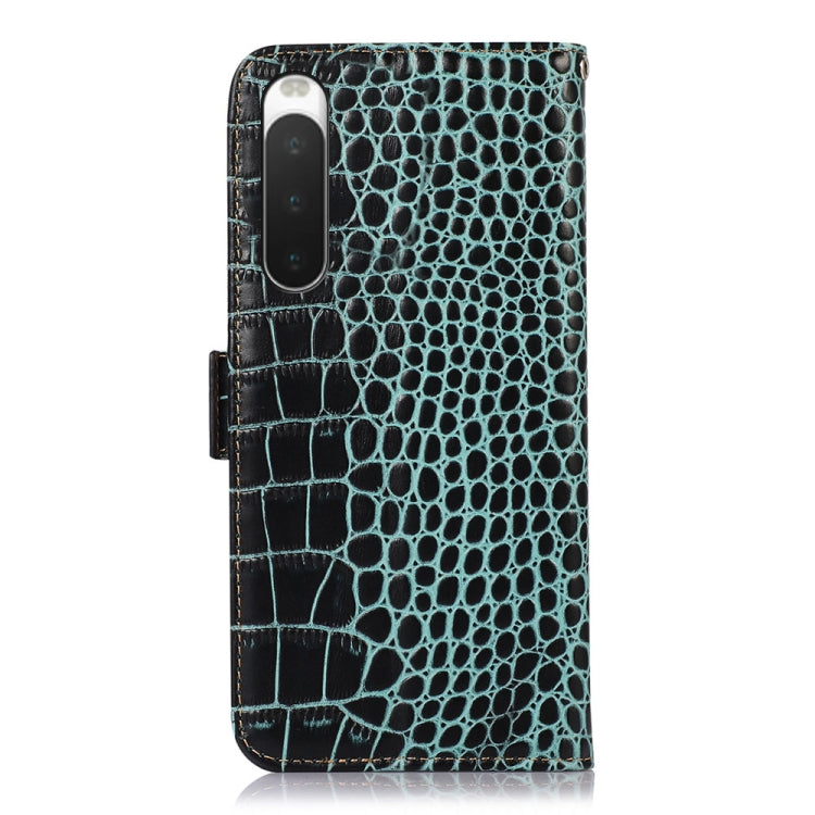 For Sony Xperia 10 IV Crocodile Top Layer Cowhide Leather Phone Case(Green) - Sony Cases by buy2fix | Online Shopping UK | buy2fix