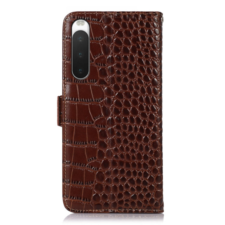 For Sony Xperia 10 IV Crocodile Top Layer Cowhide Leather Phone Case(Brown) - Sony Cases by buy2fix | Online Shopping UK | buy2fix