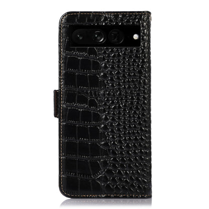 For Google Pixel 7 Pro 5G Crocodile Top Layer Cowhide Leather Phone Case(Black) - Google Cases by buy2fix | Online Shopping UK | buy2fix