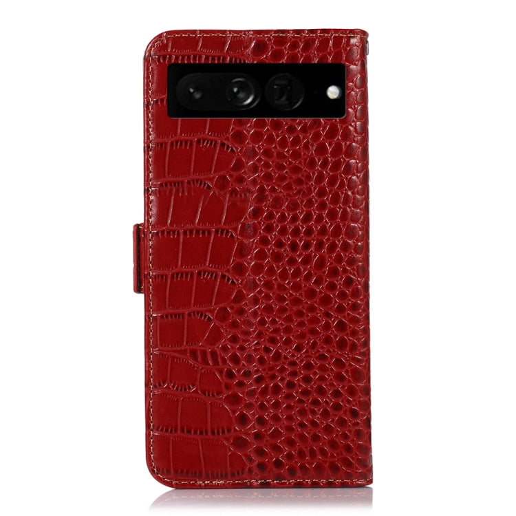 For Google Pixel 7 Pro 5G Crocodile Top Layer Cowhide Leather Phone Case(Red) - Google Cases by buy2fix | Online Shopping UK | buy2fix