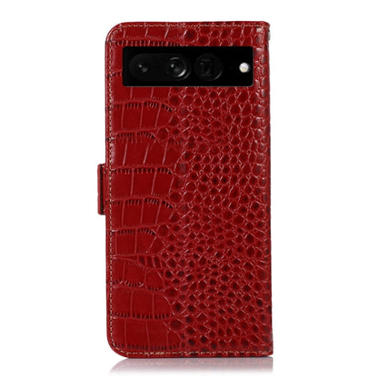 For Google Pixel 7 Pro 5G Crocodile Top Layer Cowhide Leather Phone Case(Red) - Google Cases by buy2fix | Online Shopping UK | buy2fix