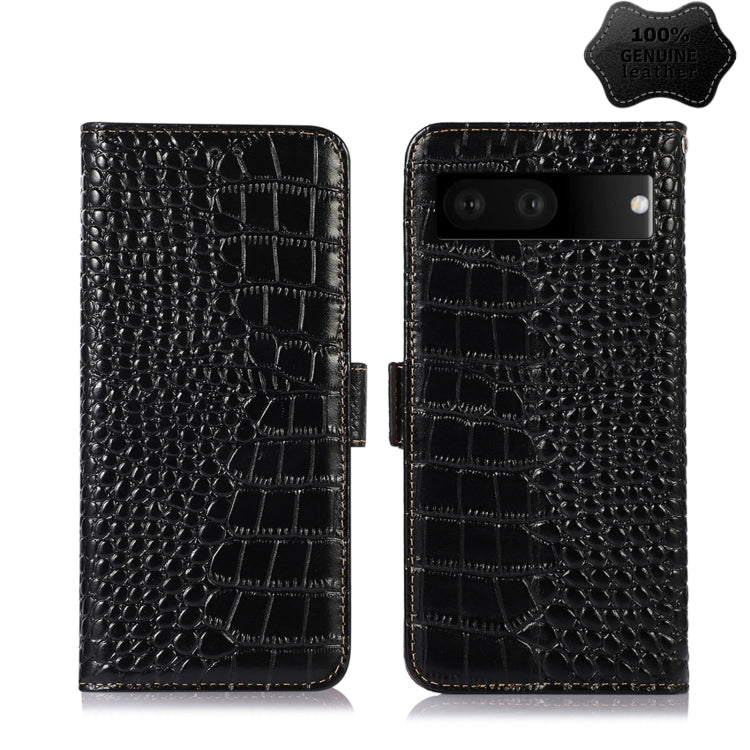 For Google Pixel 7 5G Crocodile Top Layer Cowhide Leather Phone Case(Black) - Google Cases by buy2fix | Online Shopping UK | buy2fix