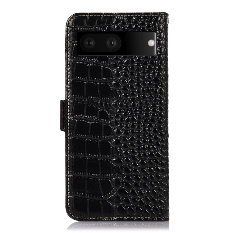 For Google Pixel 7 5G Crocodile Top Layer Cowhide Leather Phone Case(Black) - Google Cases by buy2fix | Online Shopping UK | buy2fix