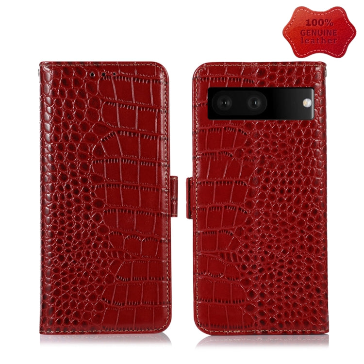 For Google Pixel 7 5G Crocodile Top Layer Cowhide Leather Phone Case(Red) - Google Cases by buy2fix | Online Shopping UK | buy2fix