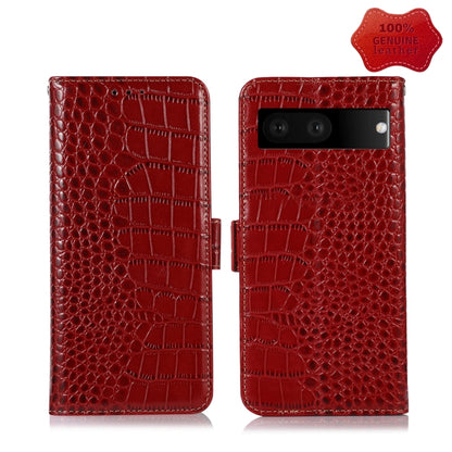 For Google Pixel 7 5G Crocodile Top Layer Cowhide Leather Phone Case(Red) - Google Cases by buy2fix | Online Shopping UK | buy2fix