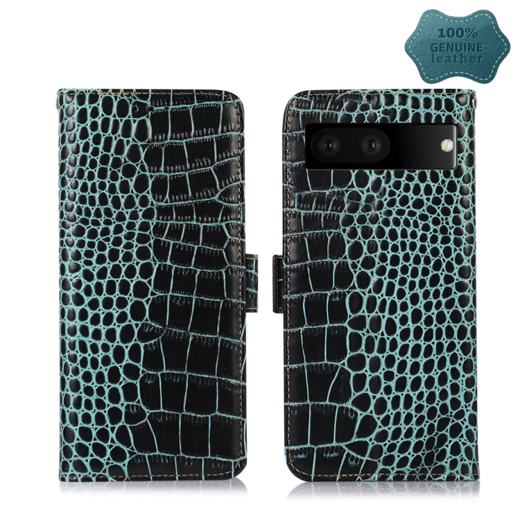For Google Pixel 7 5G Crocodile Top Layer Cowhide Leather Phone Case(Green) - Google Cases by buy2fix | Online Shopping UK | buy2fix