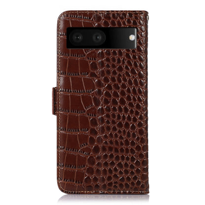 For Google Pixel 7 5G Crocodile Top Layer Cowhide Leather Phone Case(Brown) - Google Cases by buy2fix | Online Shopping UK | buy2fix