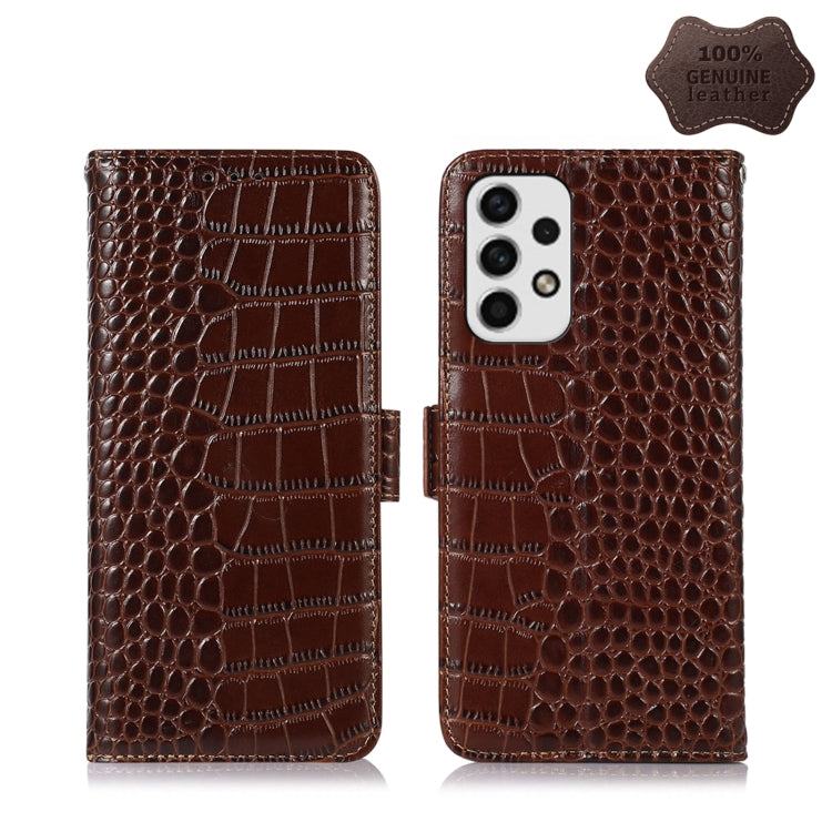 For Samsung Galaxy A23 4G Crocodile Top Layer Cowhide Leather Phone Case(Brown) - Galaxy Phone Cases by buy2fix | Online Shopping UK | buy2fix