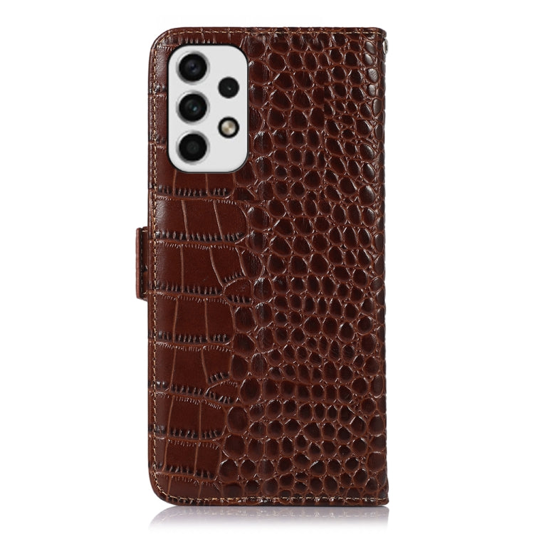 For Samsung Galaxy A23 4G Crocodile Top Layer Cowhide Leather Phone Case(Brown) - Galaxy Phone Cases by buy2fix | Online Shopping UK | buy2fix