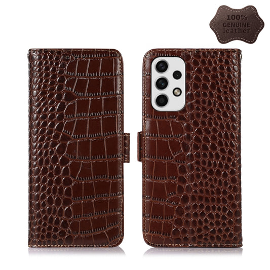 For Samsung Galaxy A33 5G Crocodile Top Layer Cowhide Leather Phone Case(Brown) - Galaxy Phone Cases by buy2fix | Online Shopping UK | buy2fix