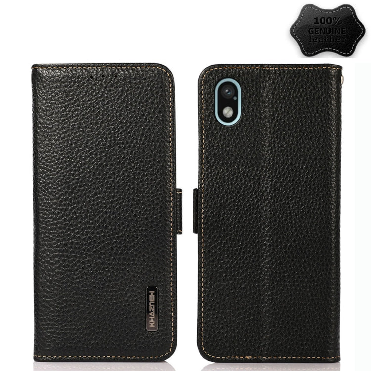 For Sony Xperia Ace III KHAZNEH Side-Magnetic Litchi Genuine Leather RFID Phone Case(Black) - Sony Cases by buy2fix | Online Shopping UK | buy2fix