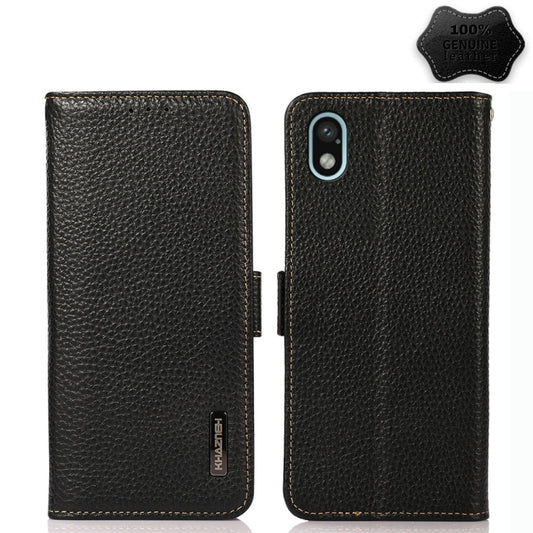 For Sony Xperia Ace III KHAZNEH Side-Magnetic Litchi Genuine Leather RFID Phone Case(Black) - Sony Cases by buy2fix | Online Shopping UK | buy2fix