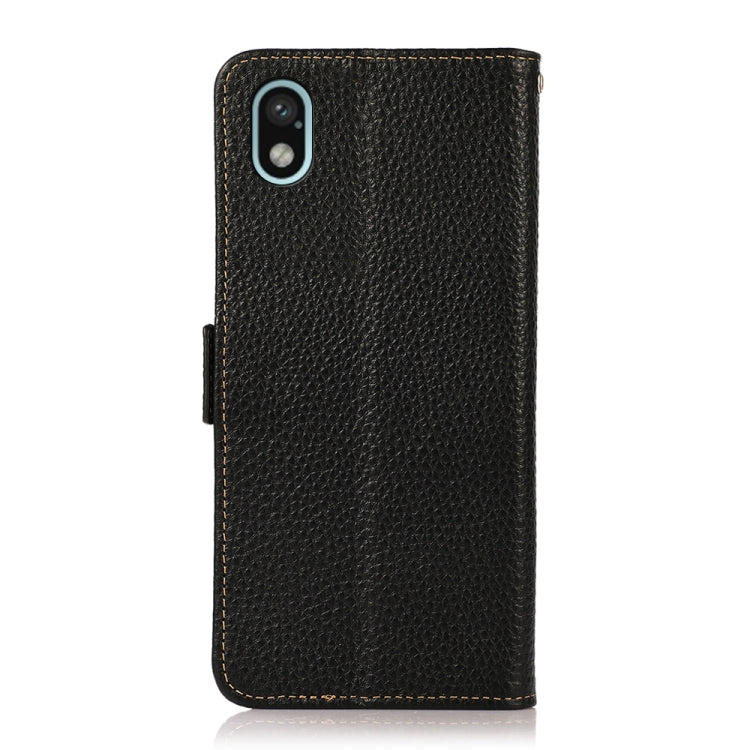 For Sony Xperia Ace III KHAZNEH Side-Magnetic Litchi Genuine Leather RFID Phone Case(Black) - Sony Cases by buy2fix | Online Shopping UK | buy2fix