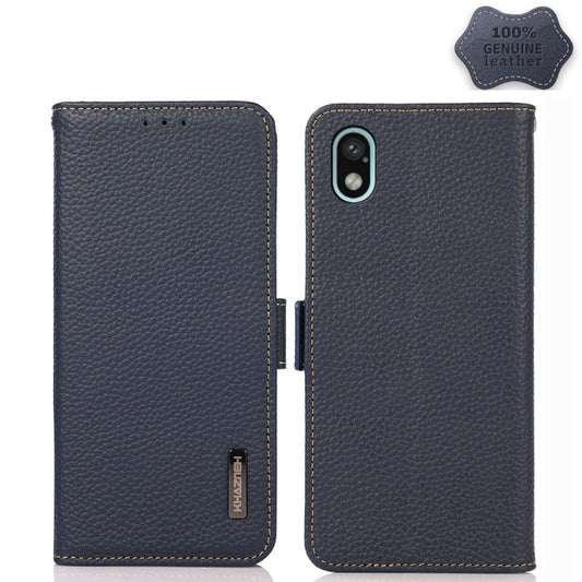For Sony Xperia Ace III KHAZNEH Side-Magnetic Litchi Genuine Leather RFID Phone Case(Blue) - Sony Cases by buy2fix | Online Shopping UK | buy2fix