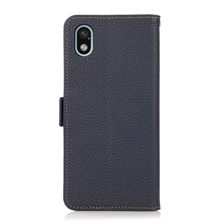 For Sony Xperia Ace III KHAZNEH Side-Magnetic Litchi Genuine Leather RFID Phone Case(Blue) - Sony Cases by buy2fix | Online Shopping UK | buy2fix