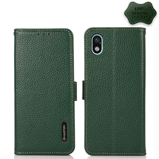 For Sony Xperia Ace III KHAZNEH Side-Magnetic Litchi Genuine Leather RFID Phone Case(Green) - Sony Cases by buy2fix | Online Shopping UK | buy2fix