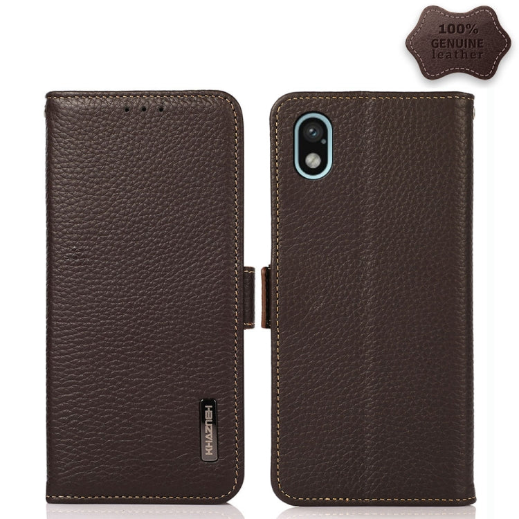 For Sony Xperia Ace III KHAZNEH Side-Magnetic Litchi Genuine Leather RFID Phone Case(Brown) - Sony Cases by buy2fix | Online Shopping UK | buy2fix