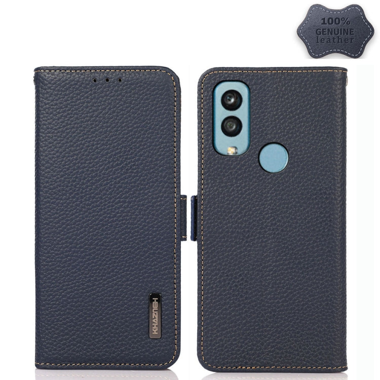 For Kyocera Android One S9 KHAZNEH Side-Magnetic Litchi Genuine Leather RFID Phone Case(Blue) - More Brand by buy2fix | Online Shopping UK | buy2fix