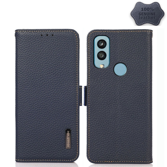 For Kyocera Android One S9 KHAZNEH Side-Magnetic Litchi Genuine Leather RFID Phone Case(Blue) - More Brand by buy2fix | Online Shopping UK | buy2fix