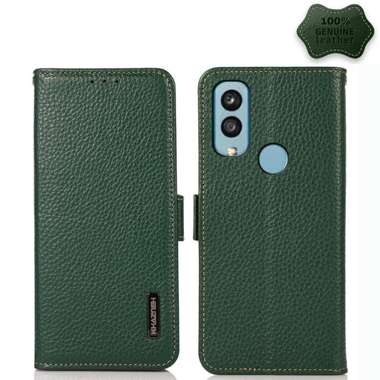For Kyocera Android One S9 KHAZNEH Side-Magnetic Litchi Genuine Leather RFID Phone Case(Green) - More Brand by buy2fix | Online Shopping UK | buy2fix