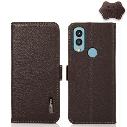 For Kyocera Android One S9 KHAZNEH Side-Magnetic Litchi Genuine Leather RFID Phone Case(Brown) - More Brand by buy2fix | Online Shopping UK | buy2fix