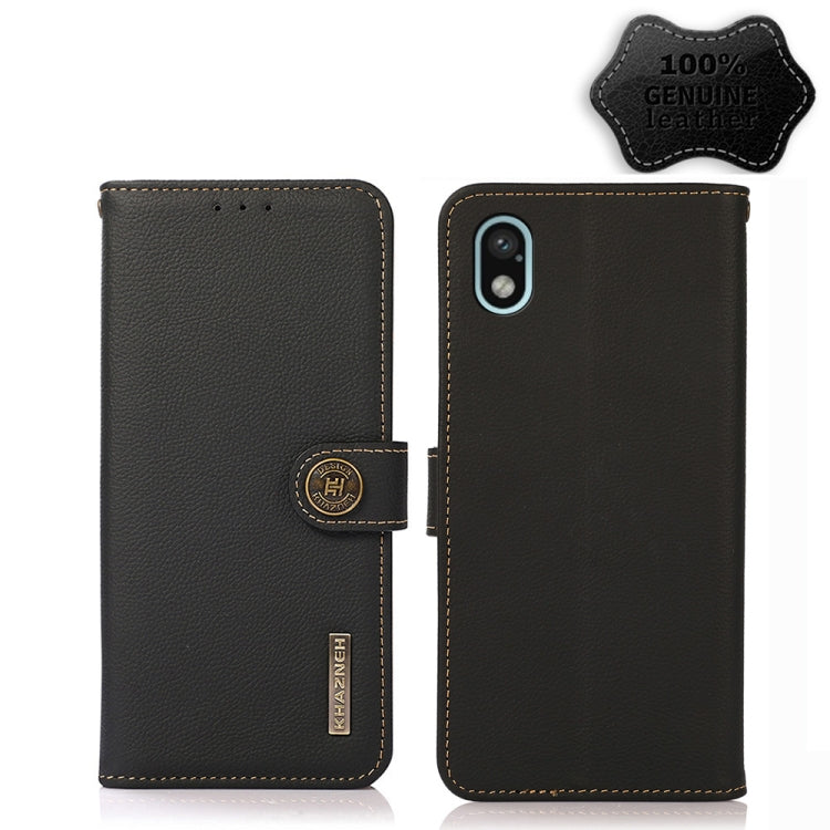 For Sony Xperia Ace III KHAZNEH Custer Genuine Leather RFID Phone Case(Black) - Sony Cases by buy2fix | Online Shopping UK | buy2fix