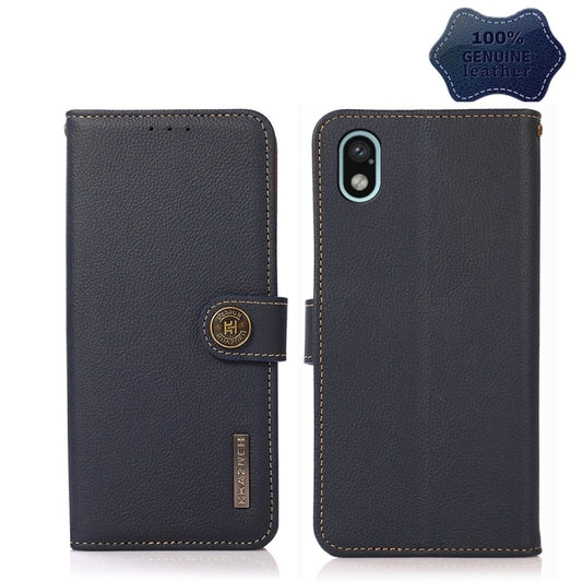 For Sony Xperia Ace III KHAZNEH Custer Genuine Leather RFID Phone Case(Blue) - Sony Cases by buy2fix | Online Shopping UK | buy2fix