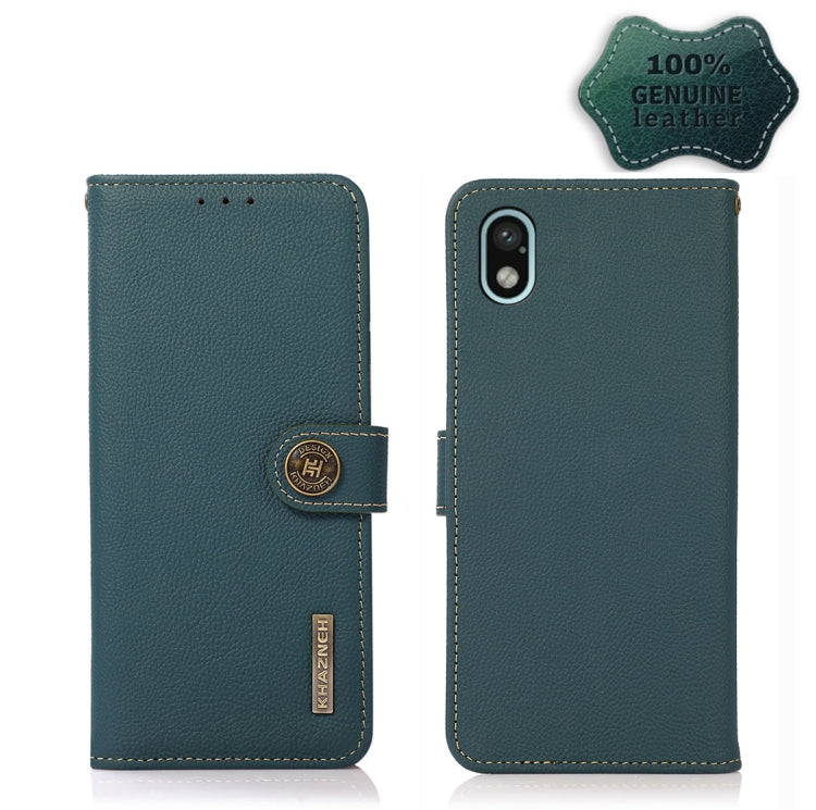 For Sony Xperia Ace III KHAZNEH Custer Genuine Leather RFID Phone Case(Green) - Sony Cases by buy2fix | Online Shopping UK | buy2fix