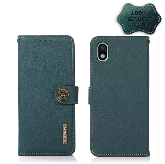 For Sony Xperia Ace III KHAZNEH Custer Genuine Leather RFID Phone Case(Green) - Sony Cases by buy2fix | Online Shopping UK | buy2fix