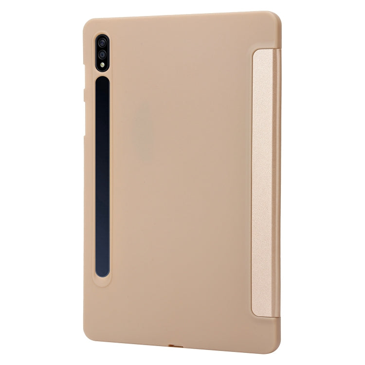 For Samsung Galaxy Tab S8+ / S7+ 3-Fold Holder Silicone Leather Tablet Case(Gold) by buy2fix