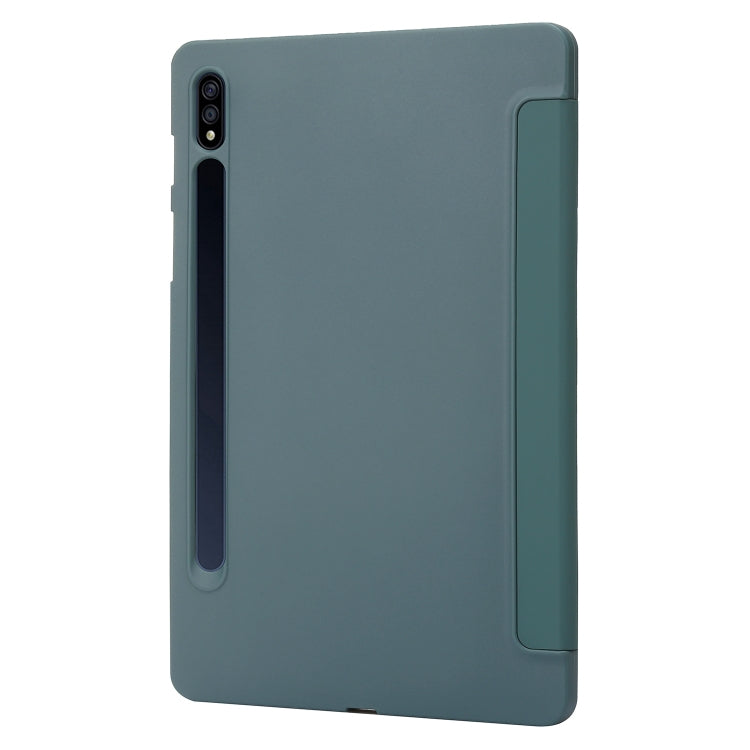 For Samsung Galaxy Tab S8+ / S7+ 3-Fold Holder Silicone Leather Tablet Case(Dark Green) by buy2fix