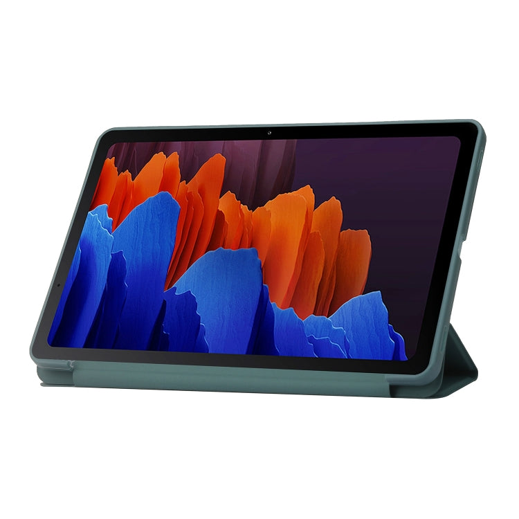 For Samsung Galaxy Tab S8+ / S7+ 3-Fold Holder Silicone Leather Tablet Case(Dark Green) by buy2fix