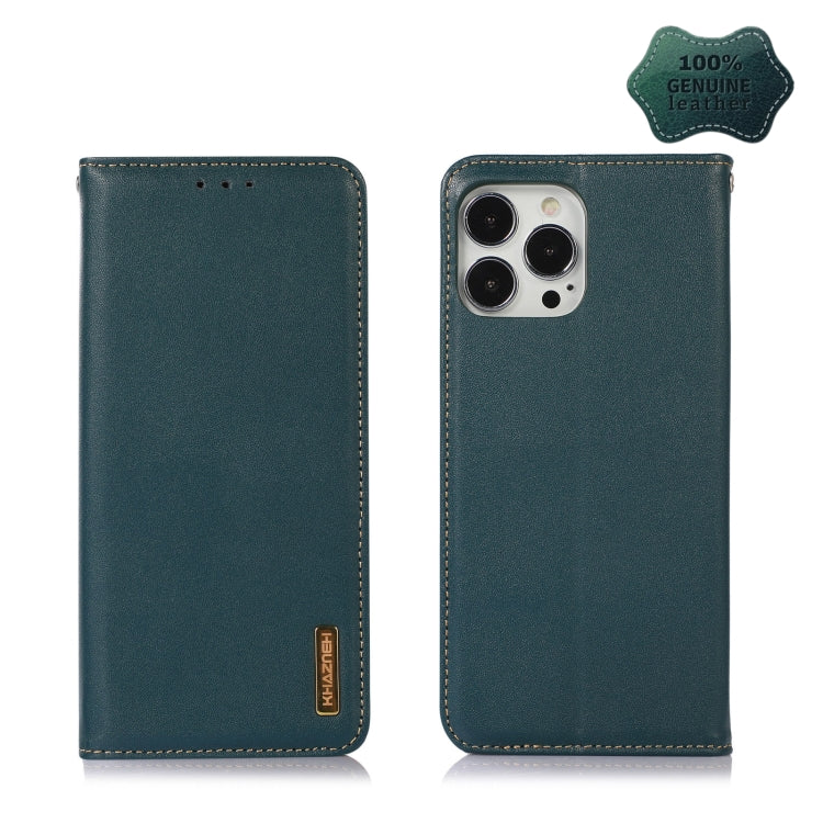For iPhone 13 Pro KHAZNEH Nappa Top Layer Cowhide Leather Phone Case (Green) - iPhone 13 Pro Cases by buy2fix | Online Shopping UK | buy2fix