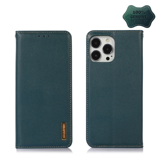 For iPhone 13 Pro KHAZNEH Nappa Top Layer Cowhide Leather Phone Case (Green) - iPhone 13 Pro Cases by buy2fix | Online Shopping UK | buy2fix