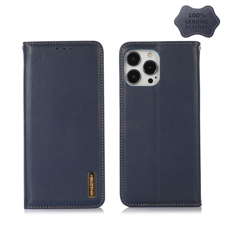 For iPhone 13 Pro KHAZNEH Nappa Top Layer Cowhide Leather Phone Case (Blue) - iPhone 13 Pro Cases by buy2fix | Online Shopping UK | buy2fix