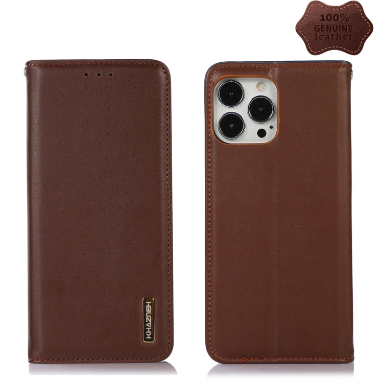 For iPhone 13 Pro KHAZNEH Nappa Top Layer Cowhide Leather Phone Case (Brown) - iPhone 13 Pro Cases by buy2fix | Online Shopping UK | buy2fix