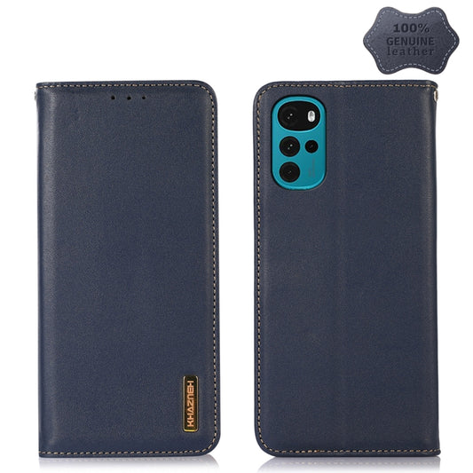 For Motorola Moto G22 KHAZNEH Nappa Top Layer Cowhide Leather Phone Case(Blue) - Motorola Cases by buy2fix | Online Shopping UK | buy2fix