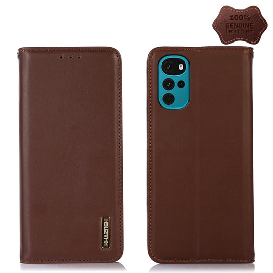 For Motorola Moto G22 KHAZNEH Nappa Top Layer Cowhide Leather Phone Case(Brown) - Motorola Cases by buy2fix | Online Shopping UK | buy2fix