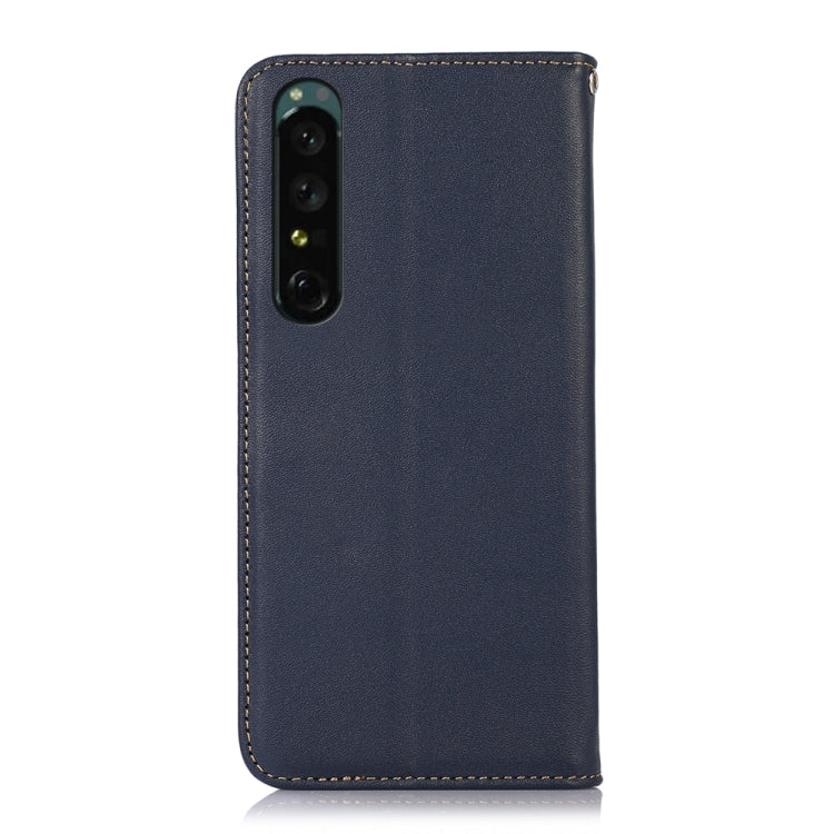 For Sony Xperia 1 IV KHAZNEH Nappa Top Layer Cowhide Leather Phone Case(Blue) - Sony Cases by buy2fix | Online Shopping UK | buy2fix