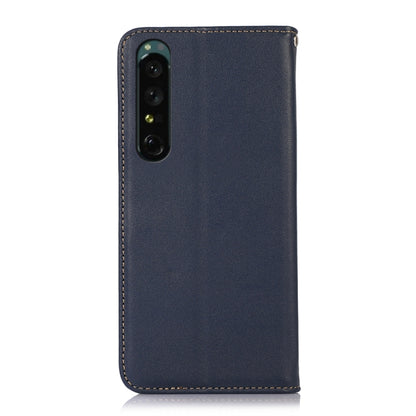For Sony Xperia 1 IV KHAZNEH Nappa Top Layer Cowhide Leather Phone Case(Blue) - Sony Cases by buy2fix | Online Shopping UK | buy2fix
