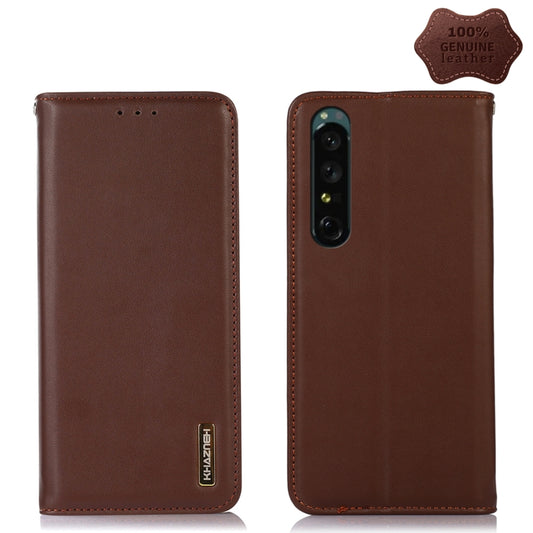For Sony Xperia 1 IV KHAZNEH Nappa Top Layer Cowhide Leather Phone Case(Brown) - Sony Cases by buy2fix | Online Shopping UK | buy2fix