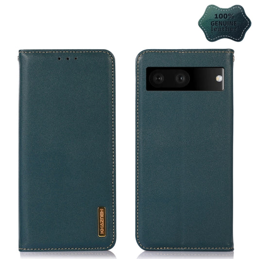 For Google Pixel 7 5G KHAZNEH Nappa Top Layer Cowhide Leather Phone Case(Green) - Google Cases by buy2fix | Online Shopping UK | buy2fix