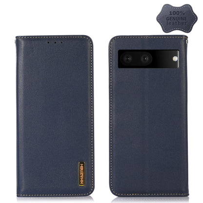For Google Pixel 7 5G KHAZNEH Nappa Top Layer Cowhide Leather Phone Case(Blue) - Google Cases by buy2fix | Online Shopping UK | buy2fix