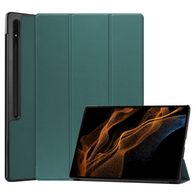 For Samsung Galaxy Tab S8 Ultra Three-folding Holder Custer Texture Leather Tablet Case(Green) by buy2fix