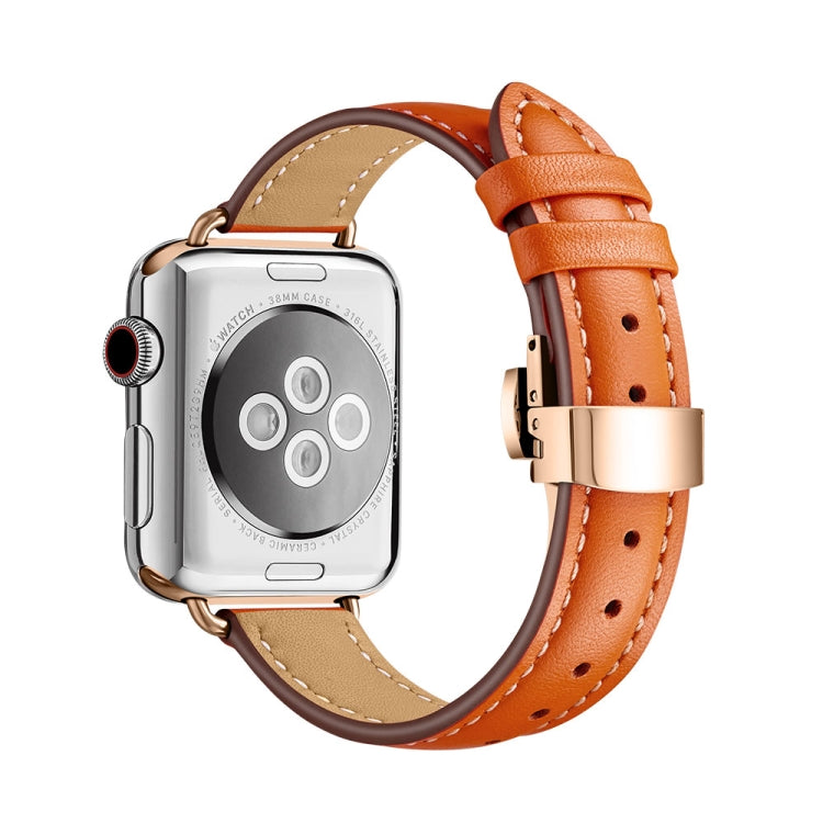 Slimming Butterfly Buckle Watch Band For Apple Watch Series 9&8&7 41mm / SE 3&SE 2&6&SE&5&4 40mm / 3&2&1 38mm(Orange Rose Gold) - Watch Bands by buy2fix | Online Shopping UK | buy2fix